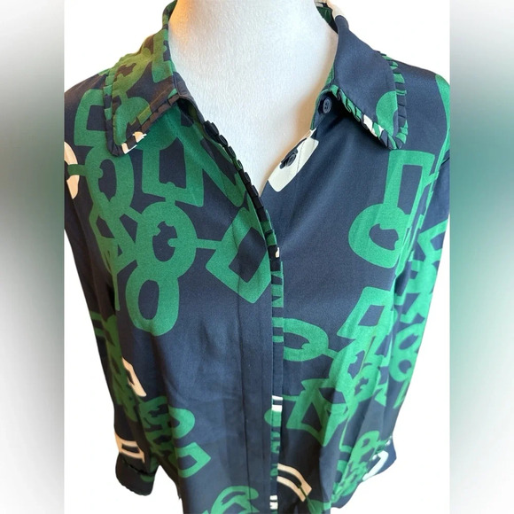 Lafayette 148 Silk Duvall Link Print Button-down Long Sleeve Blouse L - Picture 4 of 16